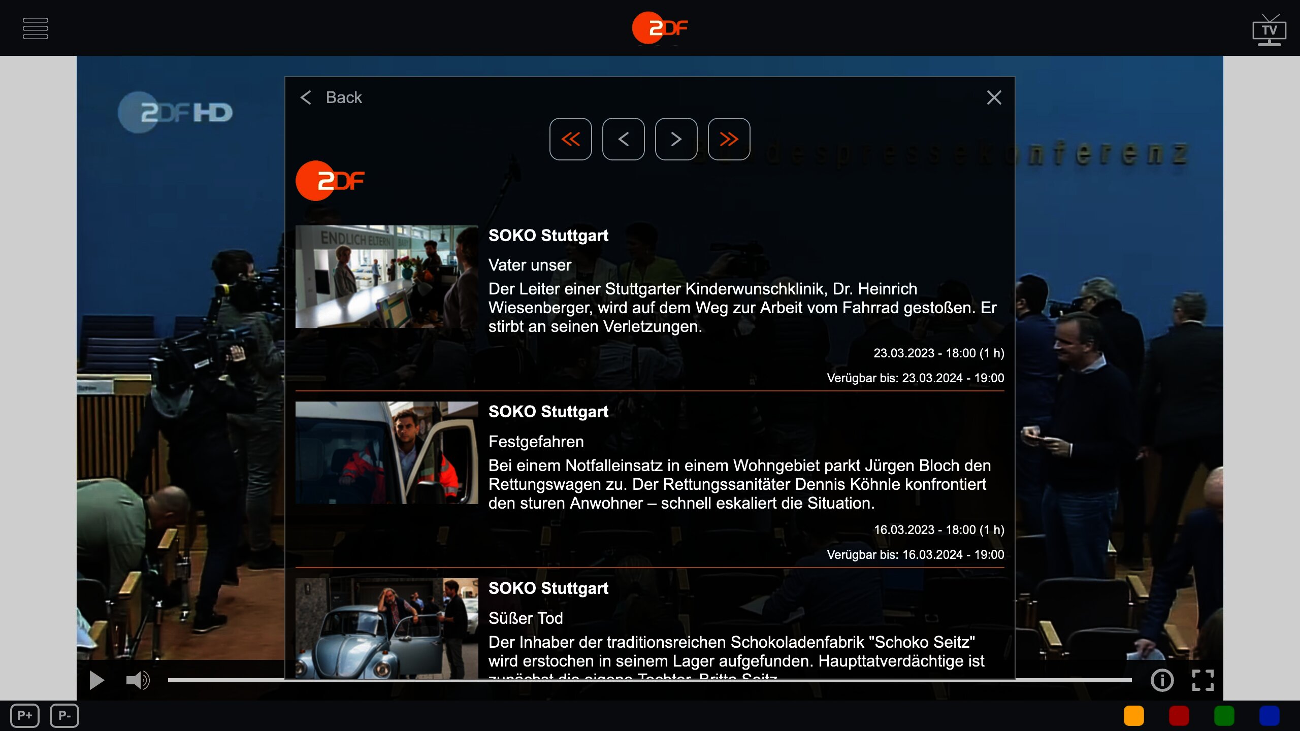 Zu sehen sind die OnDemand Angebote in der untersten Hierarchiestufe: Boxset Contents