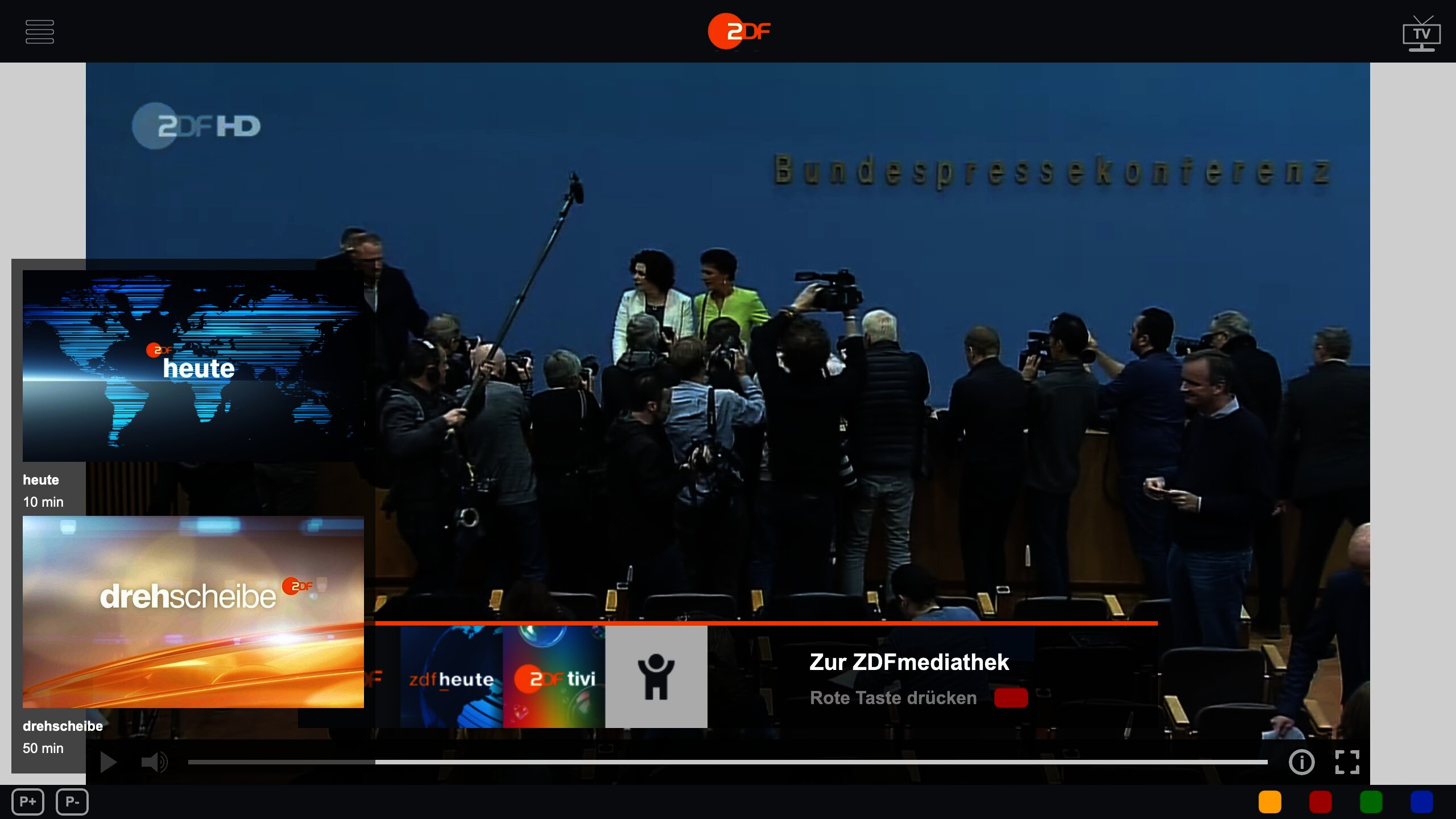 Zu sehen sind die verlinkte HTML5 Apps und der Now-Next Request