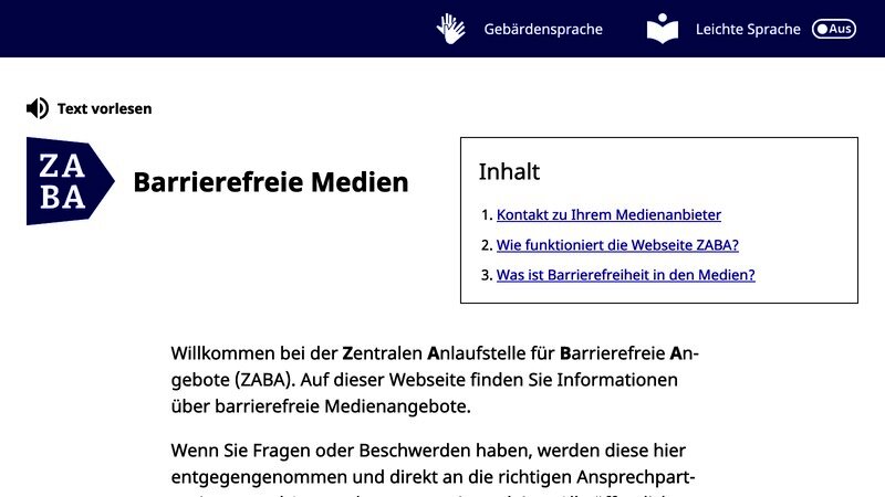 Screenshot der Microsite Barrierefreie Medien
